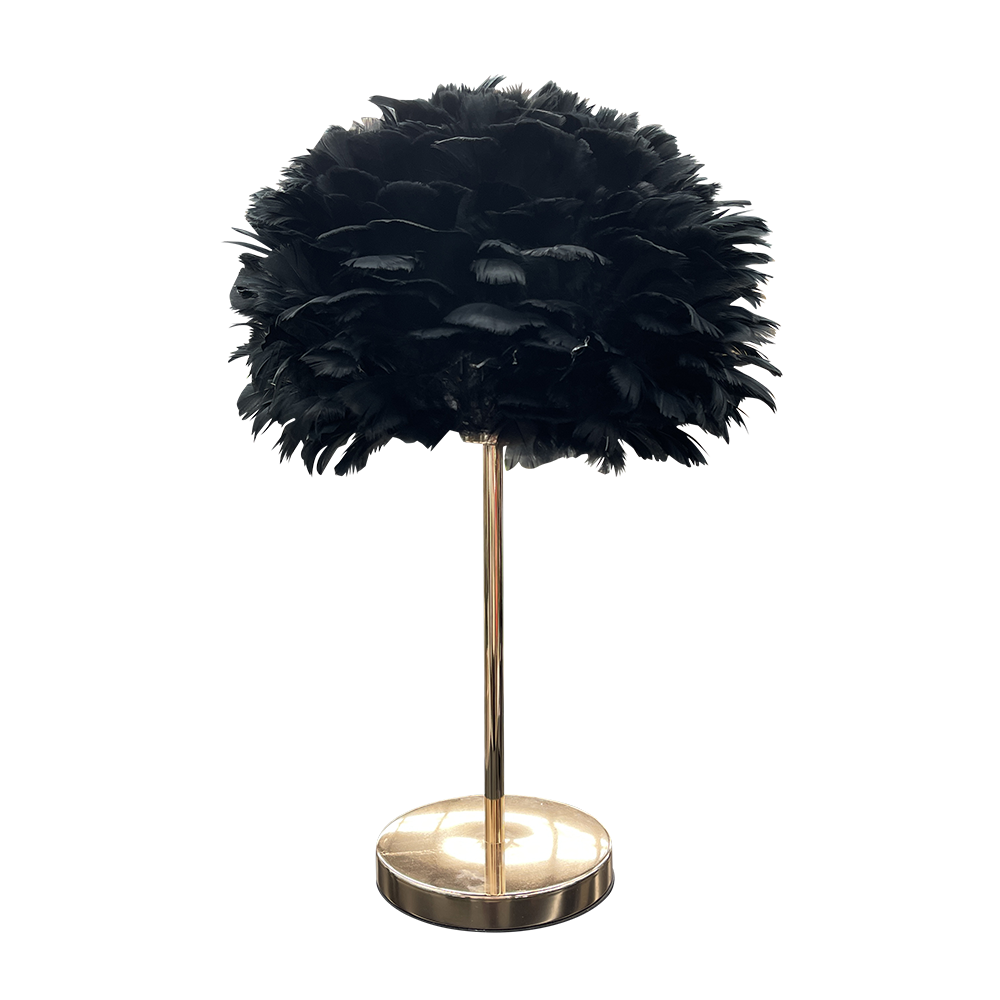 GOLD STEM BLACK FEATHER TABLE LAMP DecorLighting Affordable Luxury Living Interior
