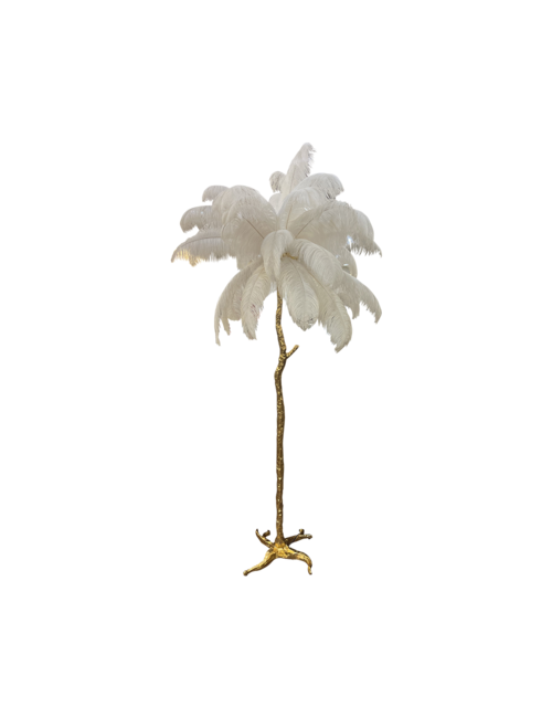 155CMH WHITE OSTRICH FEATHER TREE STEM FLOOR LAMP