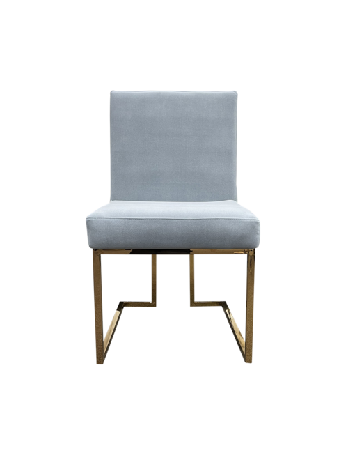 ROSE GOLD STAINLESS DINING CHAIR BABY BLUE FABRIC