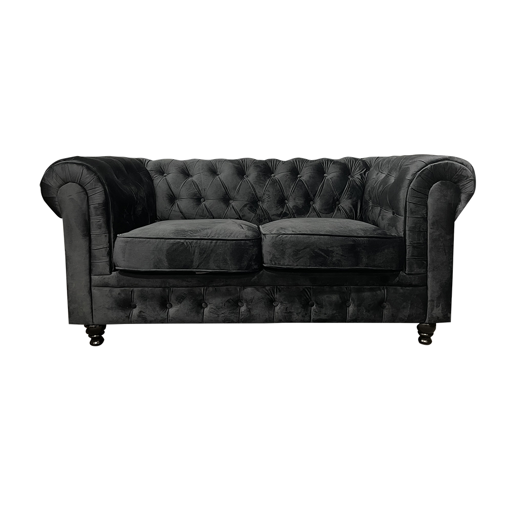 Velvet Chesterfield 2 Seat Black