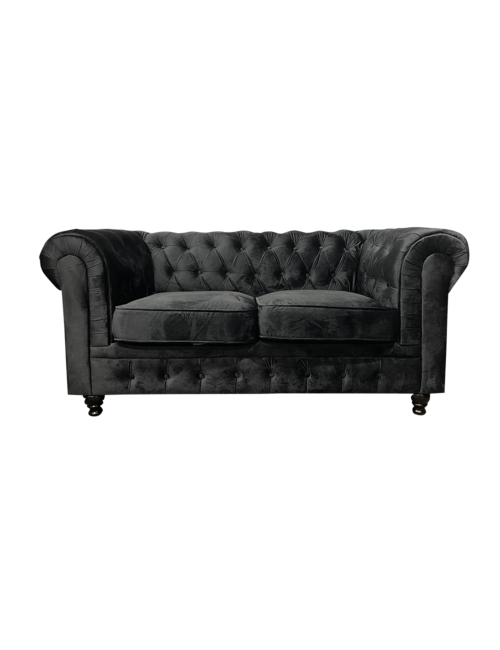 Velvet Chesterfield 2 Seat - Black