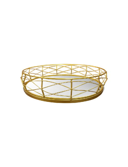SMALL ROUND GOLD CAGED DISPLAY MIRROR BASE