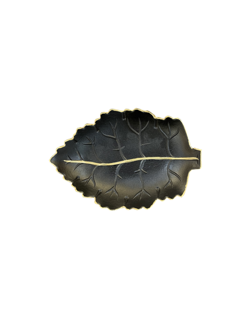 Large Black/Gold Veined Leaf Tray