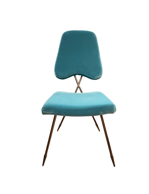 Rose Gold Stainless Dining Chair Light Blue Fabric