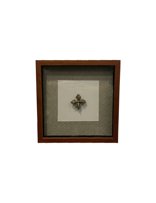 Square Box Frame With Mint Green Silk And 4 Metal Finials