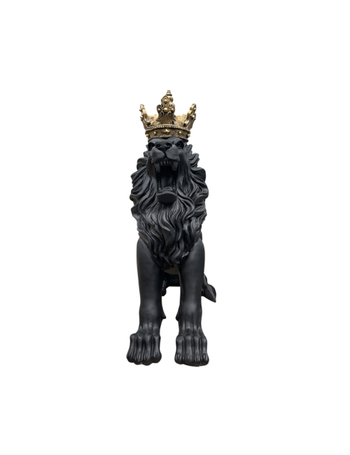 LARGE CROUCHING BLACK LION IN GOLD CROWN