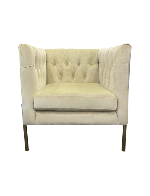 RONAN CHAIR IN CHAMPAGNE VELVET SQUARE ARM GOLD LEG 