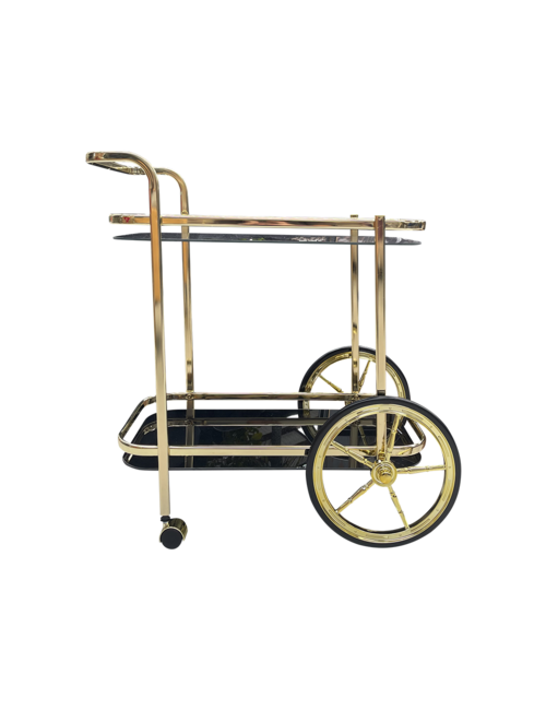 LIGHT GOLD AND BLACK GLASS BAR CART