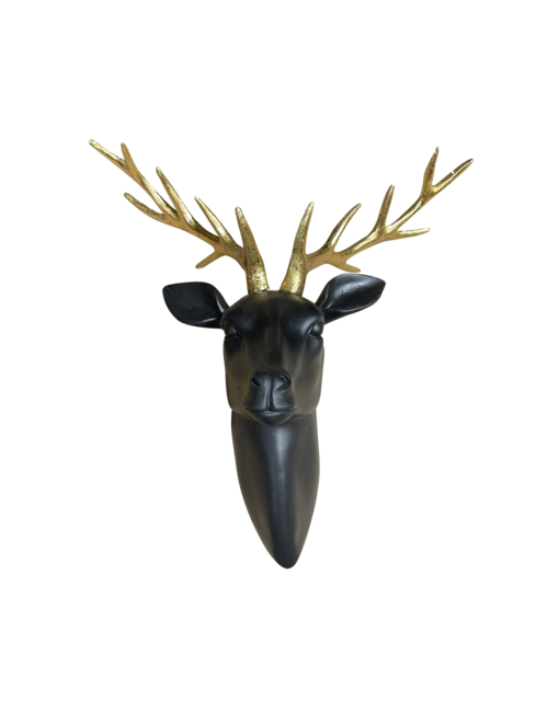 BLACK DEER HEAD WITH GOLD ANTLERS