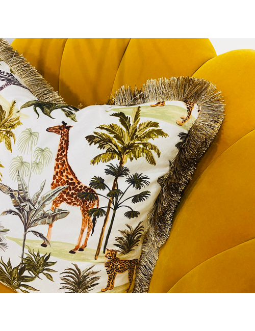 White Velvet Zebra, Elephant, Giraffe Cushion