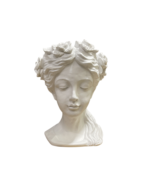 LADY WITH HALF HEAD ROSE PLANTER - WHITE