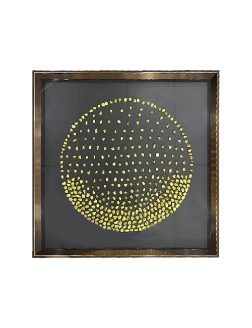 BOXED GOLD STONES IN A CIRCLE  WALL ART