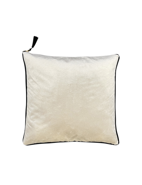 Ivory Velvet Piped Cushion With Tassle