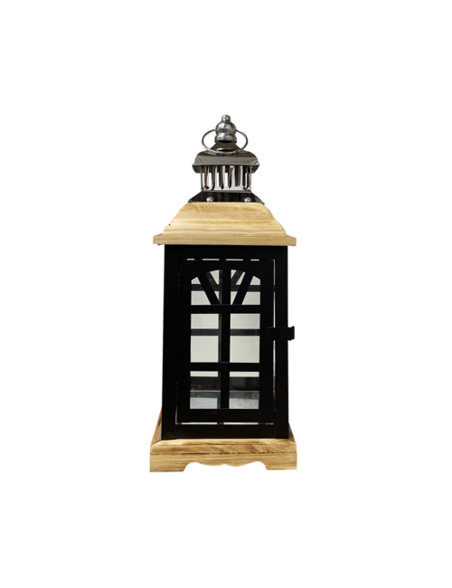 SMALL BLACK WOOD SILVER TOP LANTERN