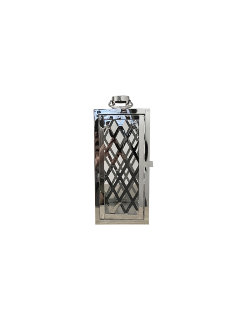 MEDIUM CRISS CROSS SILVER METAL LANTERN
