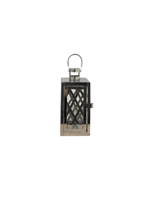 SMALL CRISS CROSS SILVER METAL LANTERN