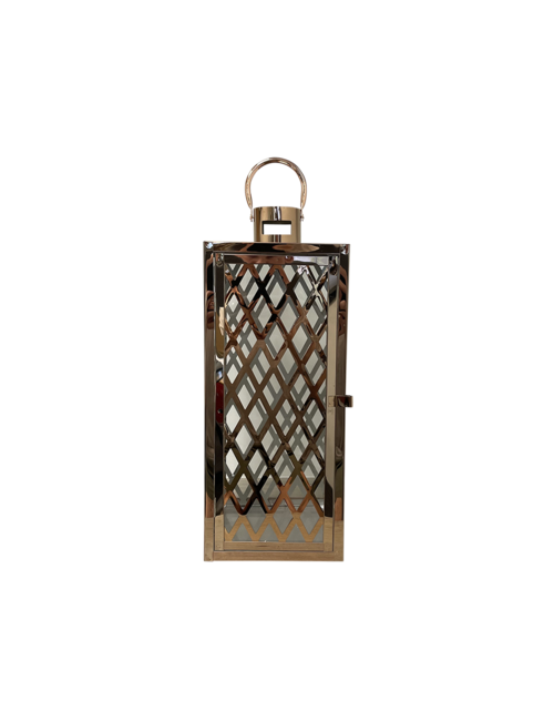LARGE CRISS CROSS ROSE GOLD METAL LANTERN