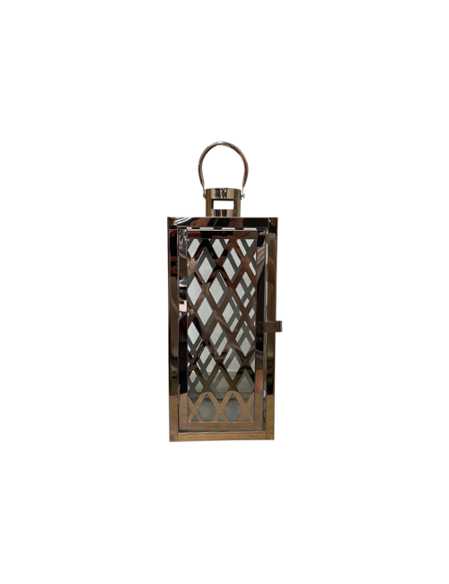 MEDIUM CRISS CROSS ROSE GOLD METAL LANTERN