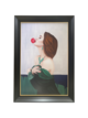 Lady In Green With Bubble Black/Gold Framed Art