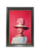 AUDREY IN HAT WITH PINK BOW BLACK/GOLD FRAMED ART