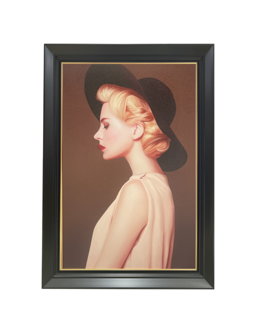 LADY CURLED HAIR AND BLACK HAT BLACK/GOLD FRAMED ART