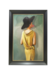 BACK OF LADY WITH PINK BUBBLE BLACK/GOLD FRAMED ART