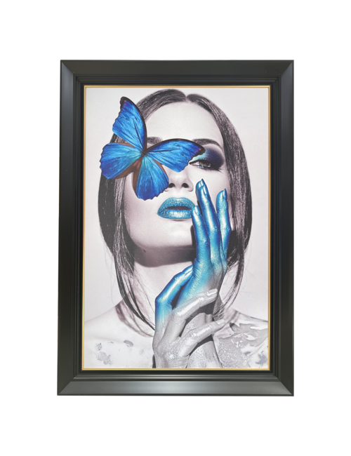 Lady Blue Butterfly Black/Gold Framed Art