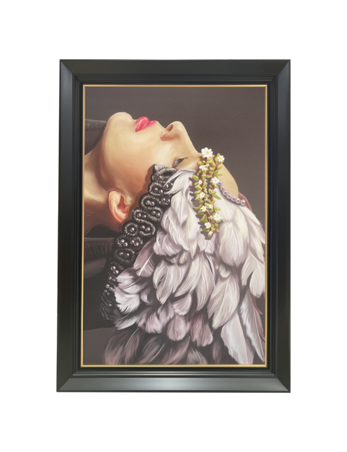 PERSON IN WINGED HEAD PIECE BLACK/GOLD FRAMED ART