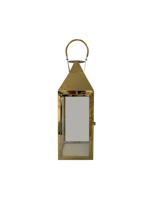 Large Rectangle Gold Pyramid Top Metal Lantern