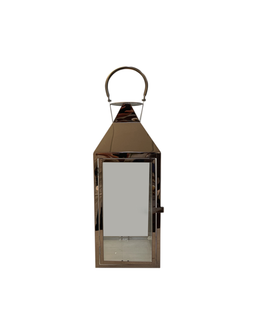 LARGE RECTANGLE ROSE GOLD PYRAMID TOP METAL LANTERN