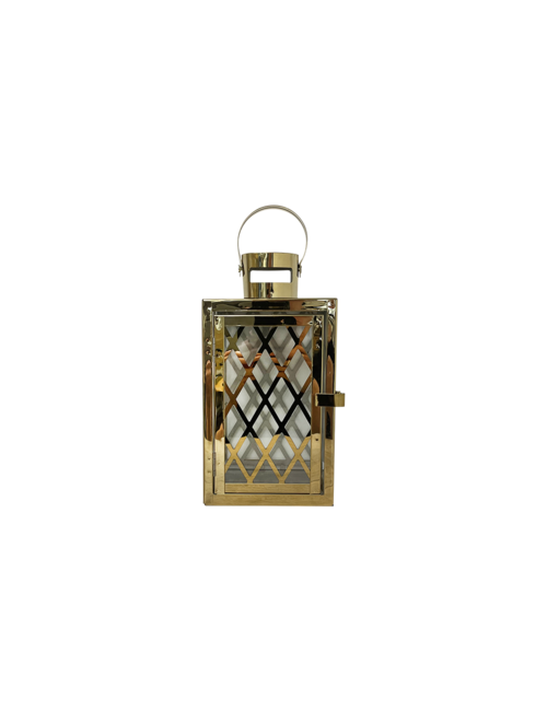 SMALL CRISS CROSS SQUARE GOLD METAL LANTERN