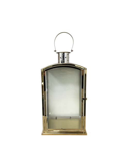 LARGE ROUND TOP SQUARE GOLD METAL LANTERN