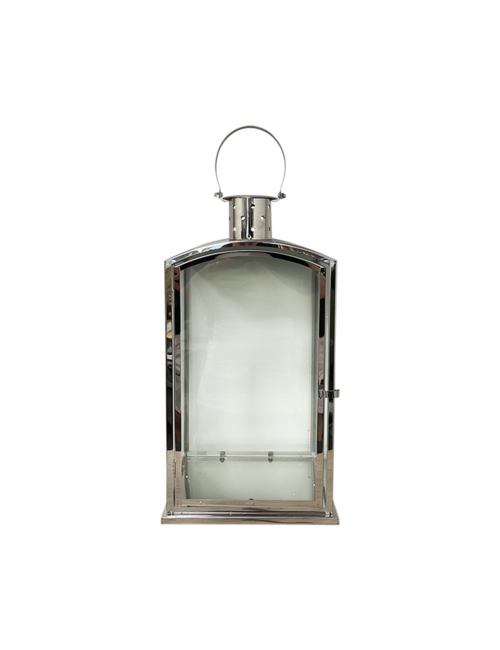 LARGE ROUND TOP SQUARE SILVER METAL LANTERN