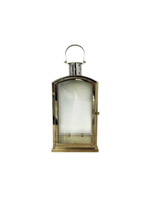 MEDIUM ROUND TOP SQUARE GOLD METAL LANTERN