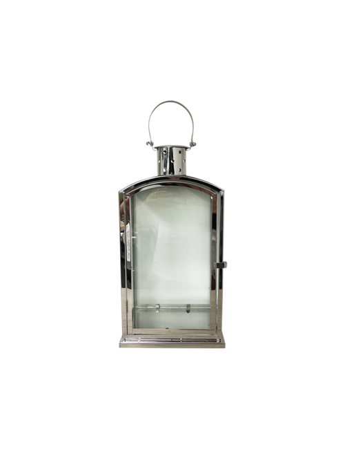 MEDIUM  ROUND TOP SQUARE SILVER METAL LANTERN